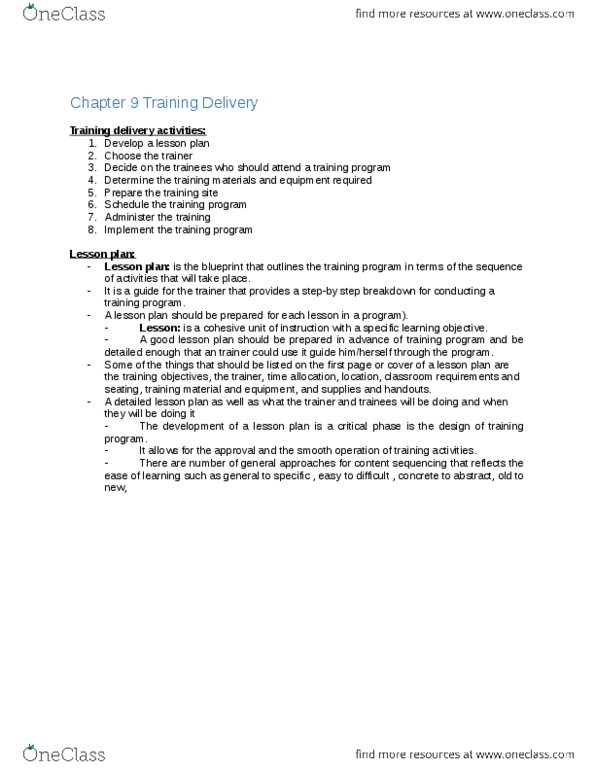 Management and Organizational Studies 3343A/B Chapter Notes - Chapter 9: Lesson Plan, Job Performance, Flip Chart thumbnail
