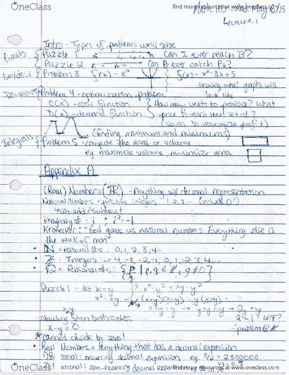 Math 110 Lecture 1 App A Numbers Inequalities And Absolute Values Oneclass