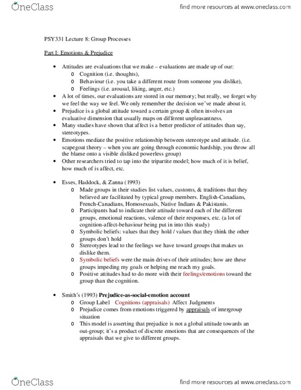 PSY331H1 Lecture Notes - Lecture 8: Institution Of Engineering And Technology, Ingroups And Outgroups, Alfredo Stroessner thumbnail