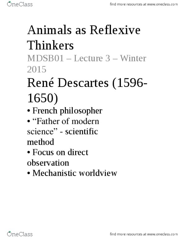 MDSB02H3 Lecture Notes - Lecture 1: Scientific Method, Incorporeality, Michel De Montaigne thumbnail