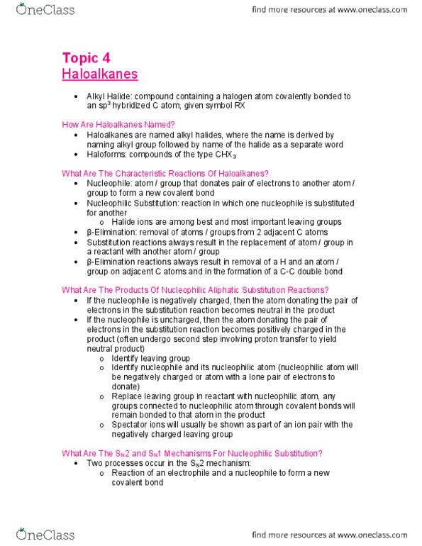 Chemistry 1027A/B Lecture Notes - Lecture 3: Haloalkane, Substitution Reaction, Nucleophile thumbnail