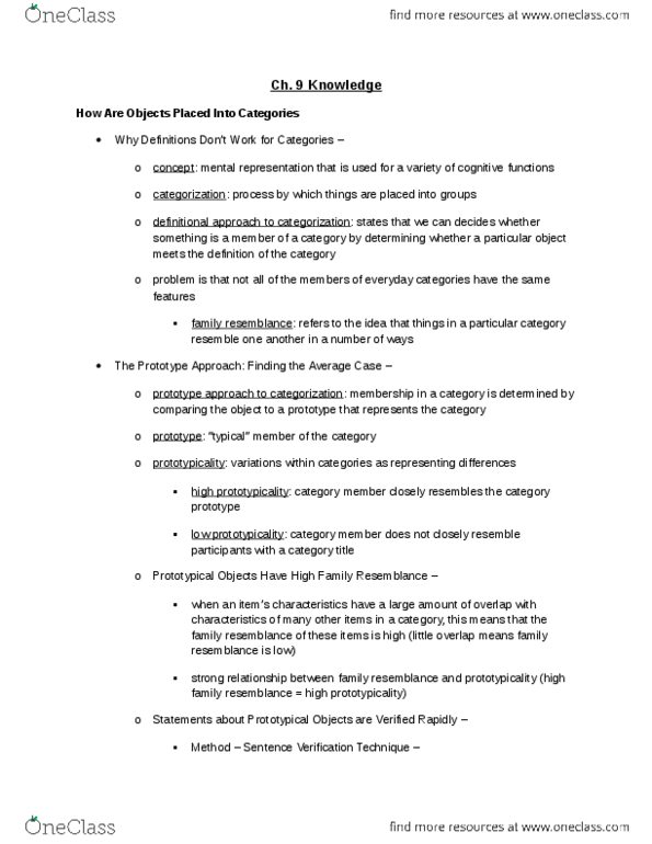 PSY270H5 Chapter Notes - Chapter 9: Prototype Theory, Semantic Network, Spreading Activation thumbnail