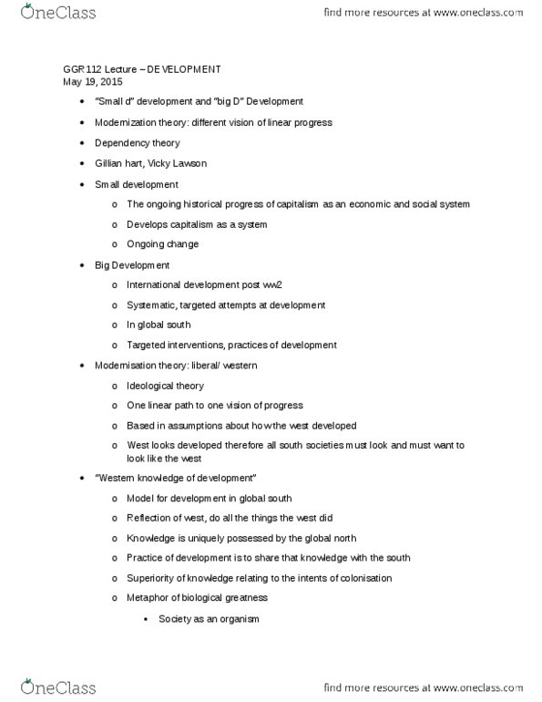GGR112H1 Lecture Notes - Lecture 3: Cold War, Fordism, Modernization Theory thumbnail