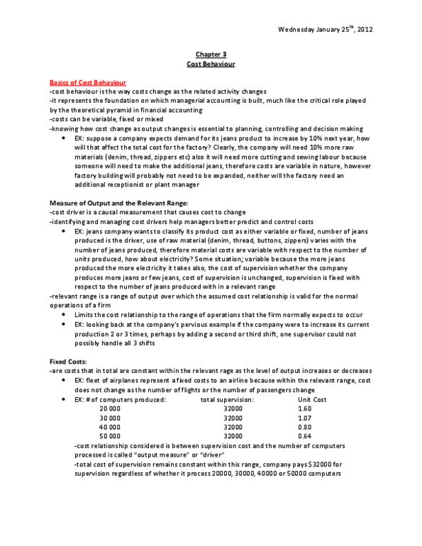 ACC 406 Chapter 3: Chapter 3 - Cost Behaviour thumbnail