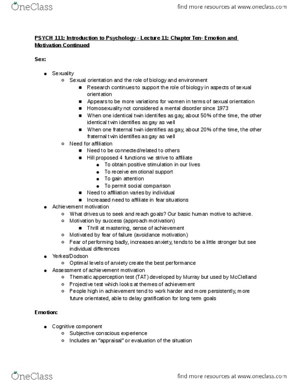 PSYCH 111 Lecture Notes - Lecture 11: Twin, Sexual Orientation, Projective Test thumbnail