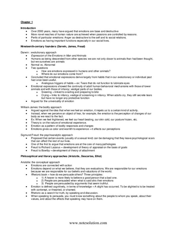 PSYC18H3 Chapter 1: Chapter 1 textbook notes on Understanding Emotions thumbnail