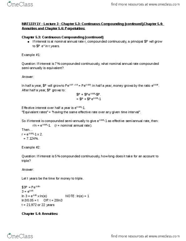 MAT133Y1 Lecture Notes - Lecture 3: Compound Interest thumbnail
