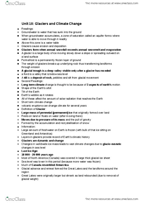 Geography 1100 Chapter Notes - Chapter 10: Ablation Zone, Moraine, Peyto Glacier thumbnail