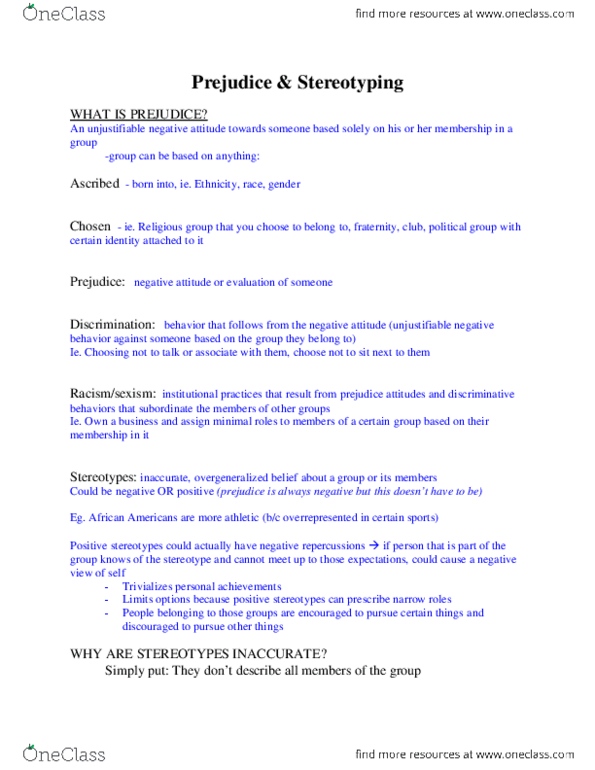 PSYCO241 Lecture Notes - Lecture 8: Stereotype, Subtyping thumbnail