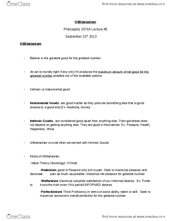Philosophy 2074F/G Lecture Notes - Lecture 2: Consequentialism thumbnail