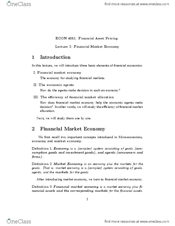 ECON 4051 Lecture Notes - Lecture 2: Market Failure, Incomplete Markets, Invisible Hand thumbnail