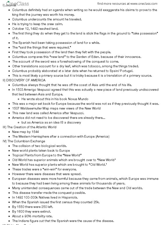 HIS 315K Lecture Notes - Lecture 1: Spanish Conquest Of The Aztec Empire, Spanish Empire, Spanish Requirement Of 1513 thumbnail