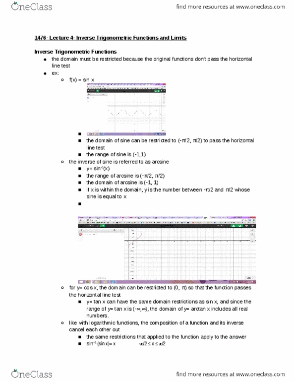 MATH 111 Lecture Notes - Lecture 4: Asymptote, Function Composition thumbnail