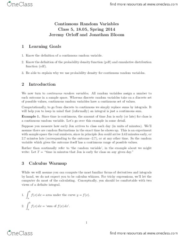 18.05 Lecture Notes - Lecture 5: Mit Opencourseware thumbnail