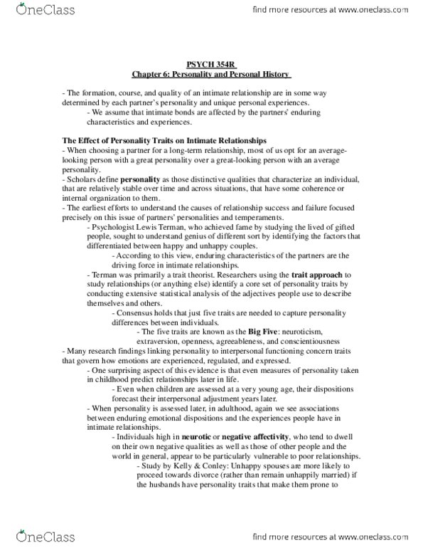 PSYCH354R Chapter Notes - Chapter 6: Extraversion And Introversion, Agreeableness thumbnail