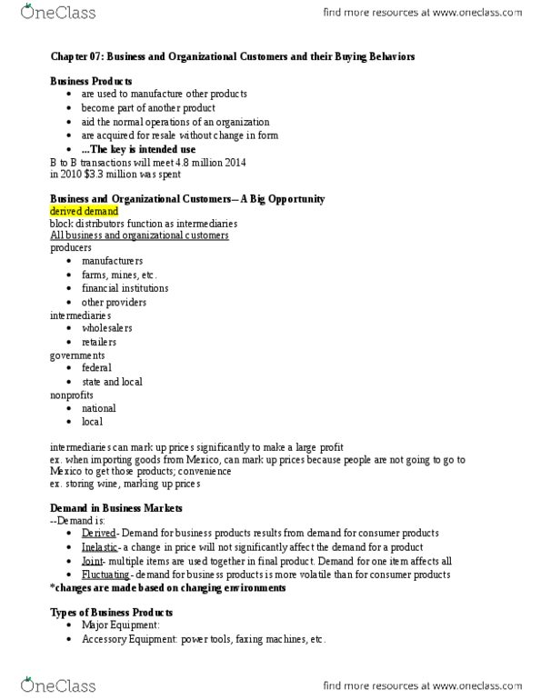 MKT 320F Lecture Notes - Lecture 7: Bb&T, Corn Syrup, Iso 9000 thumbnail