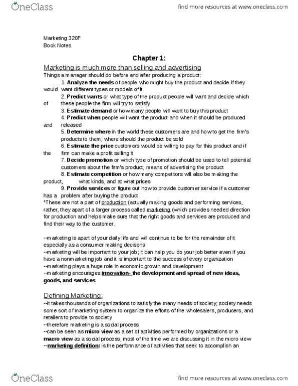 MKT 320F Chapter Notes - Chapter 1: Marketing Ethics, Customer Relationship Management, Ert3 thumbnail