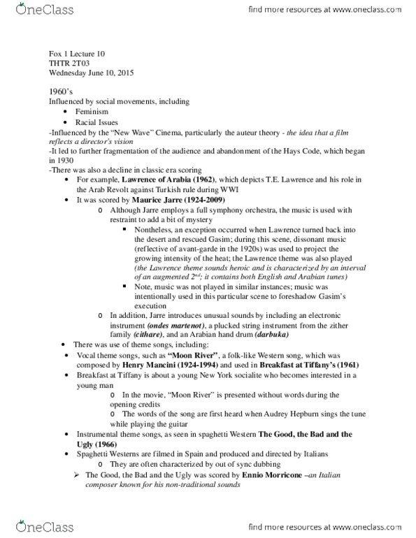 THTRFLM 2T03 Lecture Notes - Lecture 10: Counterpoint, Goblet Drum thumbnail