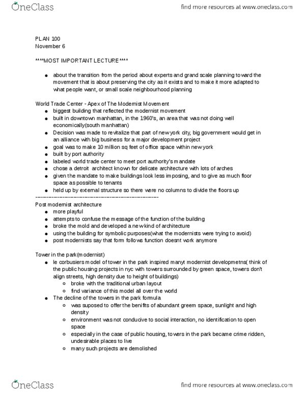 PLAN100 Lecture Notes - Lecture 6: Shorthand, Allen Road, Urban Sprawl thumbnail