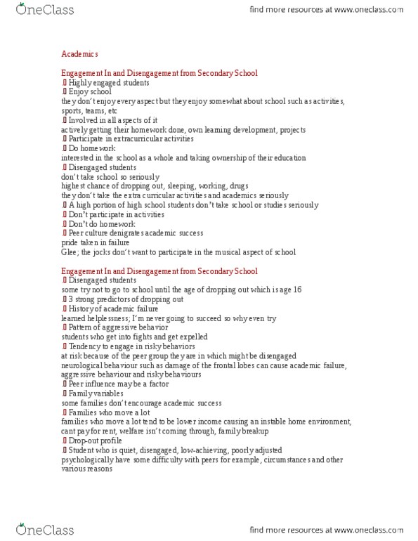 PSYCH 3AB3 Lecture Notes - Lecture 14: Programme For International Student Assessment, Learned Helplessness, Peer Pressure thumbnail