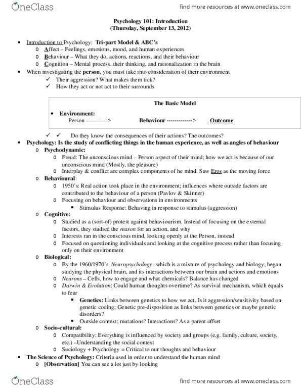 PSYCH101 Lecture Notes - Lecture 1: Falsifiability, Genetic Predisposition, Unconscious Mind thumbnail