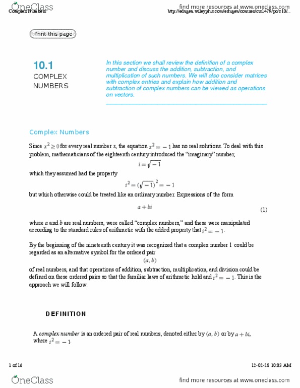 MATH 1B03 Chapter Notes - Chapter 10: List Of Trigonometric Identities, Abraham De Moivre, Nth Root thumbnail
