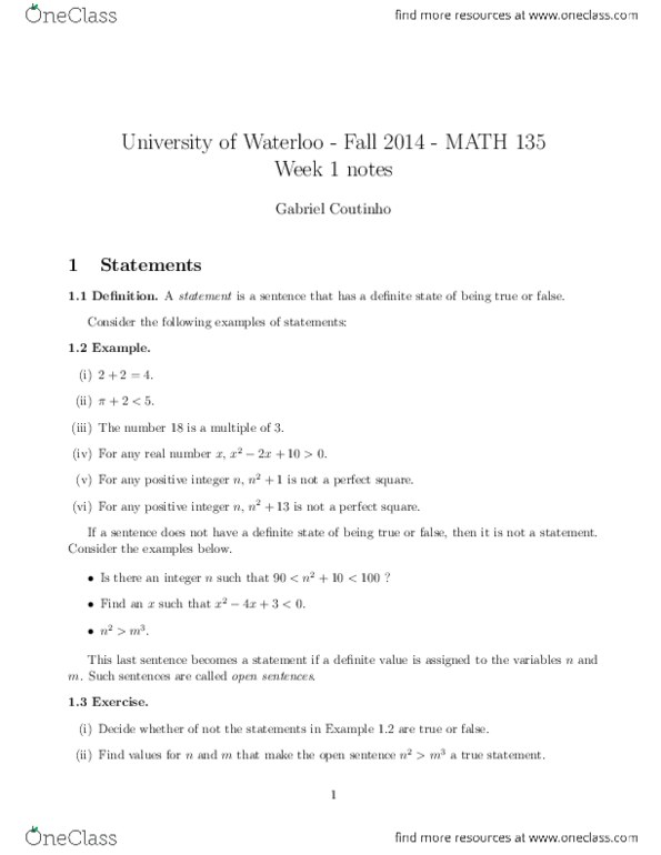 MATH135 Lecture Notes - Lecture 1: Ion, Contraposition, Vacuous Truth thumbnail