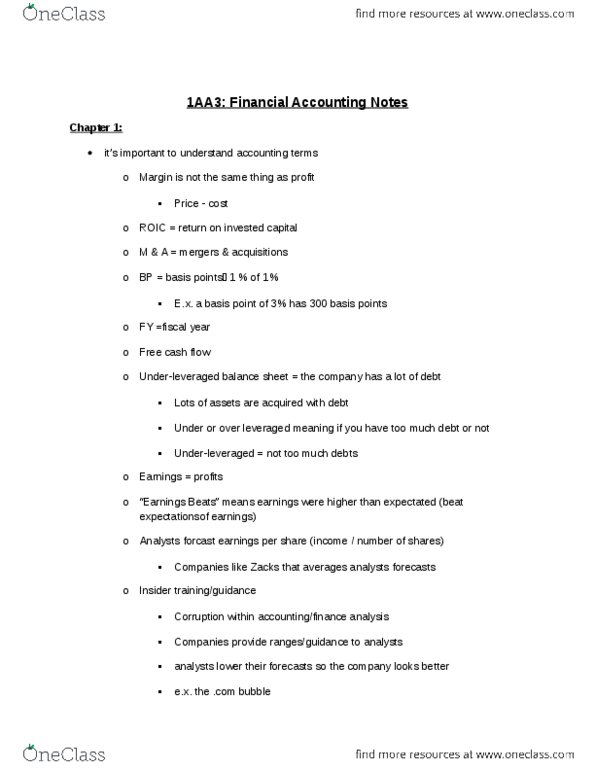 COMMERCE 1AA3 Lecture Notes - Lecture 1: Accounting Equation, Overdraft, Asset thumbnail
