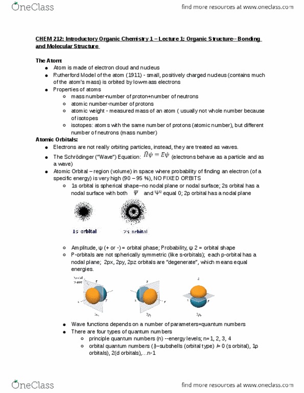 CHEM 212 Lecture Notes - Lecture 1: Molecular Orbital Diagram, Ethylene, Lone Pair thumbnail