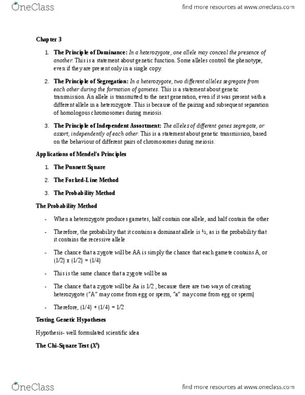 MBG 2040 Chapter Notes - Chapter 3: Punnett Square, Zygosity, Zygote thumbnail