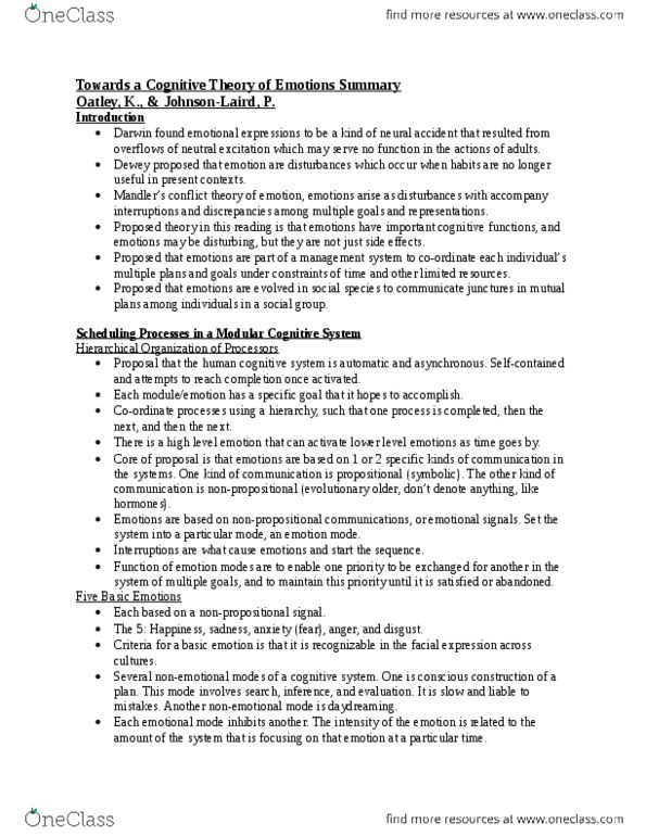 PSY331H1 Chapter Notes - Chapter N/A: Emotion Classification thumbnail