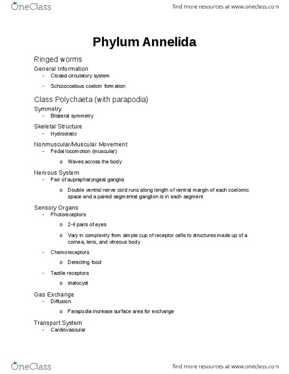 BIOL 202 Chapter Notes - Chapter 7: Annelid, Plant Reproductive Morphology, Hirudin thumbnail