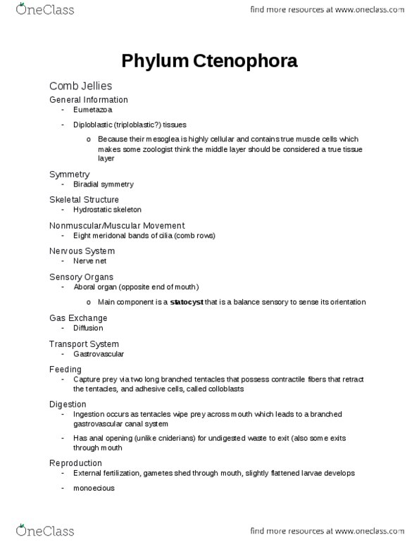 BIOL 202 Chapter Notes - Chapter 9: External Fertilization, Hydrostatic Skeleton, Statocyst thumbnail