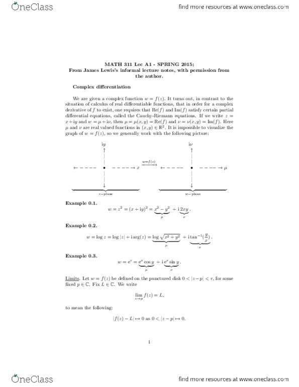 MATH253 Chapter Notes - Chapter 1-24: Analytic Function, Constant Function, Glossary Of Topology thumbnail