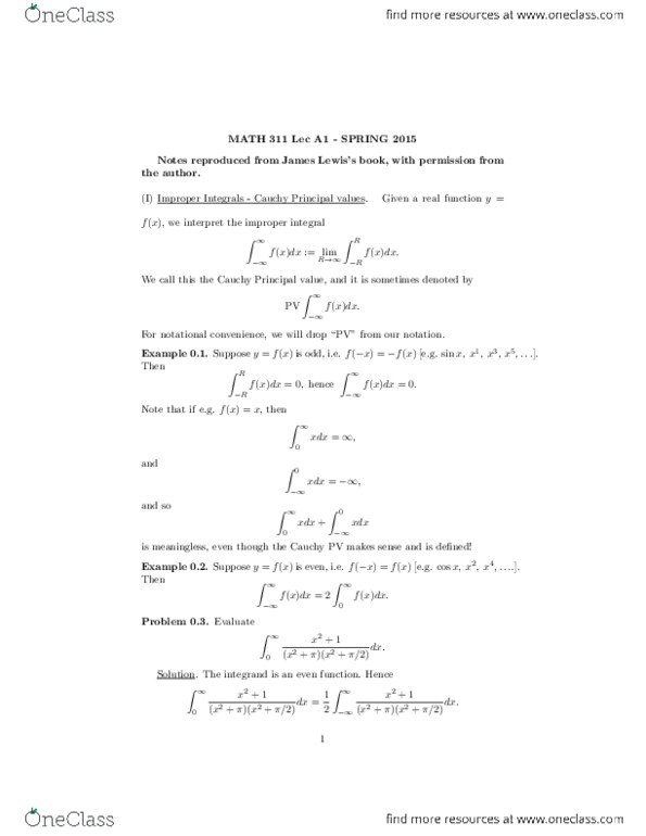 MATH253 Chapter Notes - Chapter 1-24: Residue Theorem, Improper Integral, 4Dx thumbnail