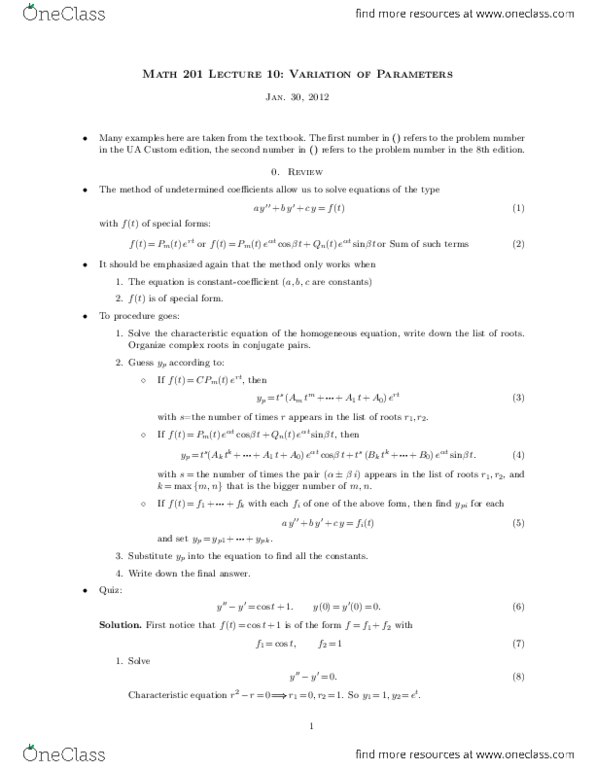 MATH201 Lecture Notes - Lecture 10: Linear Algebra, System Of Linear Equations thumbnail