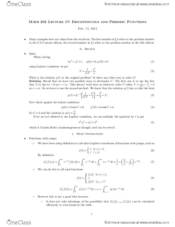 MATH201 Lecture Notes - Lecture 17: Partial Fraction Decomposition, Heaviside Step Function, Step Function thumbnail