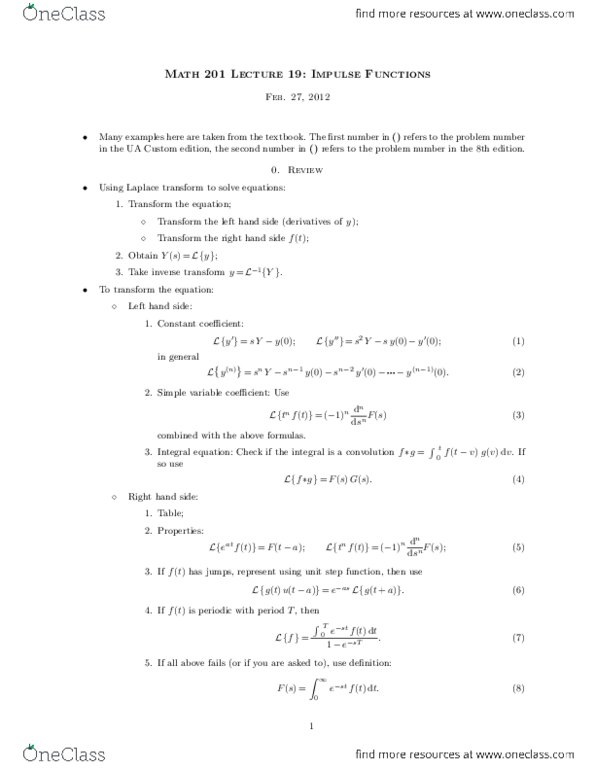 MATH201 Lecture Notes - Lecture 19: Dirac Delta Function, Integral Equation, Step Function thumbnail