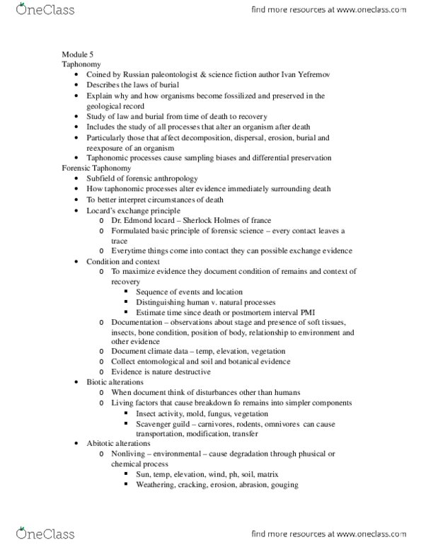 ANT 3520 Lecture Notes - Lecture 5: Taphonomy thumbnail