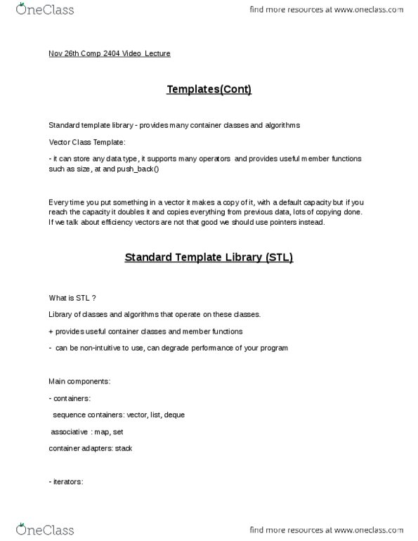 COMP 2404 Lecture Notes - Lecture 8: Doubly Linked List, Standard Template Library, Iterator thumbnail