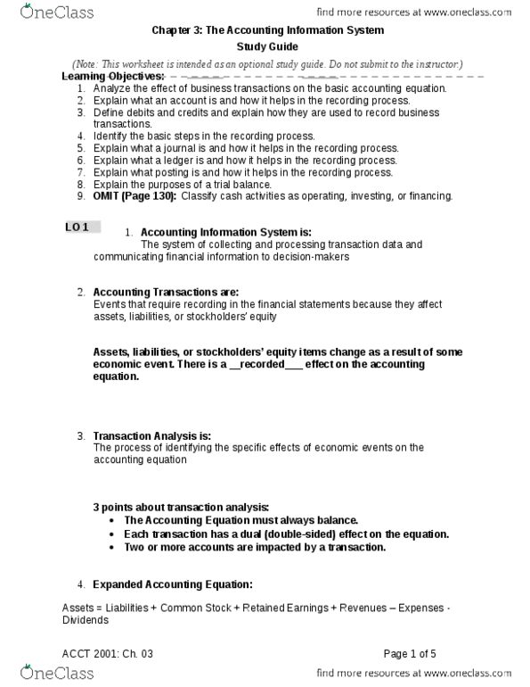 ACCT 2001 Lecture Notes - Lecture 3: Accounting Equation, Trial Balance, Retained Earnings thumbnail