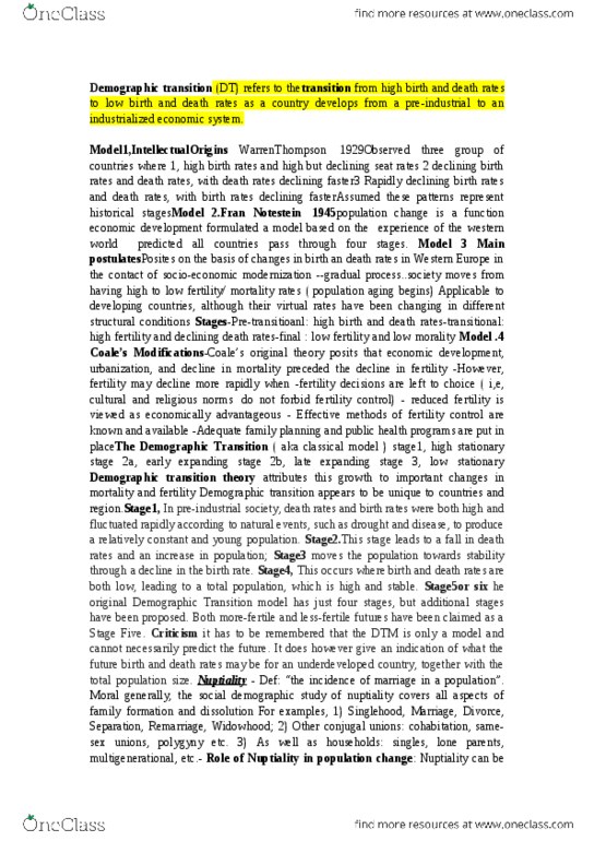 SOC 2107 Lecture Notes - Lecture 3: Kingsley Davis, Historical Demography, Marriage thumbnail