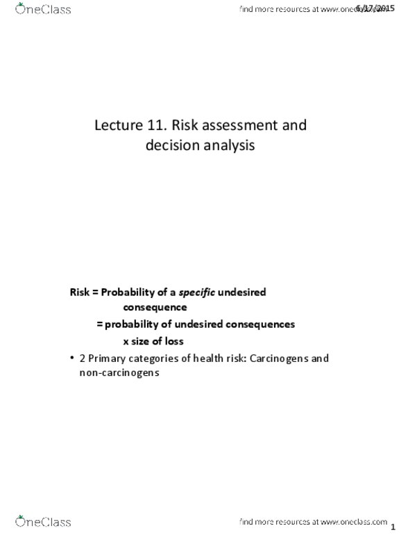 ENGR 202 Lecture Notes - Lecture 11: Risk Assessment, Decision Analysis, Sampling Error thumbnail