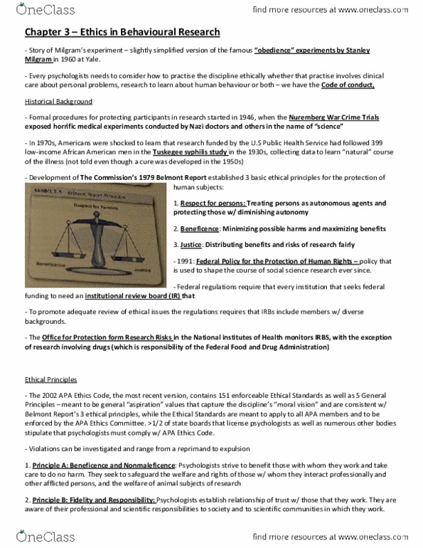 PSYA01H3 Chapter Notes - Chapter 3: American Psychological Association, Laud Humphreys, Health Insurance Portability And Accountability Act thumbnail