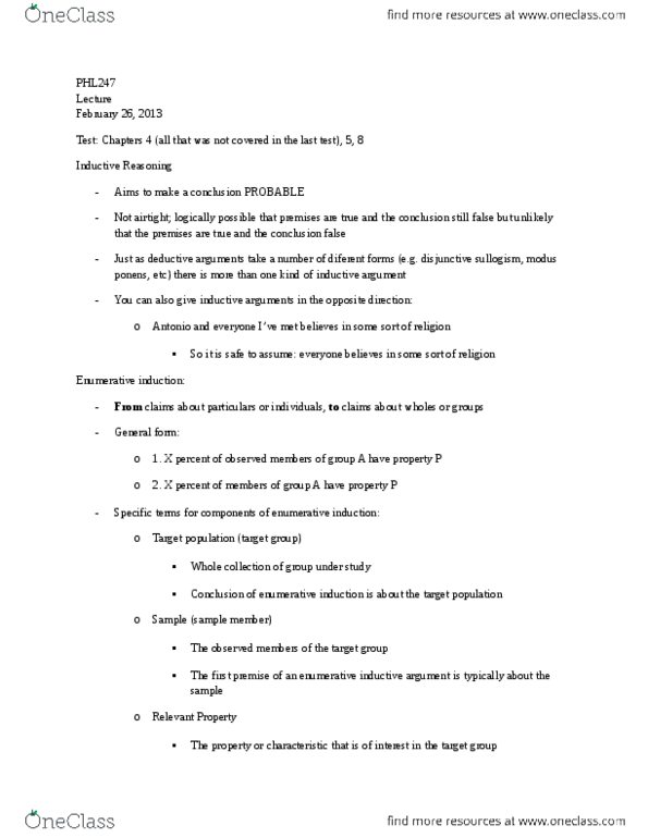 PHL145H5 Lecture Notes - Lecture 7: Hasty Generalization, Sampling Bias, Enumerative Induction thumbnail