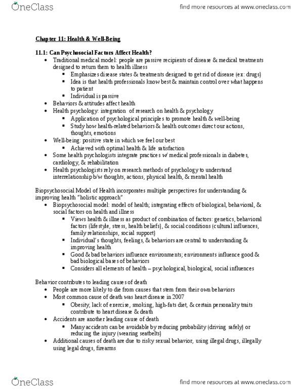 PSYCH-UA 1 Chapter Notes - Chapter 11: Disordered Eating, Synaptogenesis, Condom thumbnail