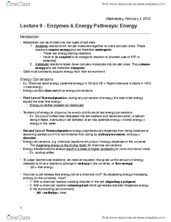 BIOL 112 Lecture 8: Lecture 8 - Energy.pdf thumbnail