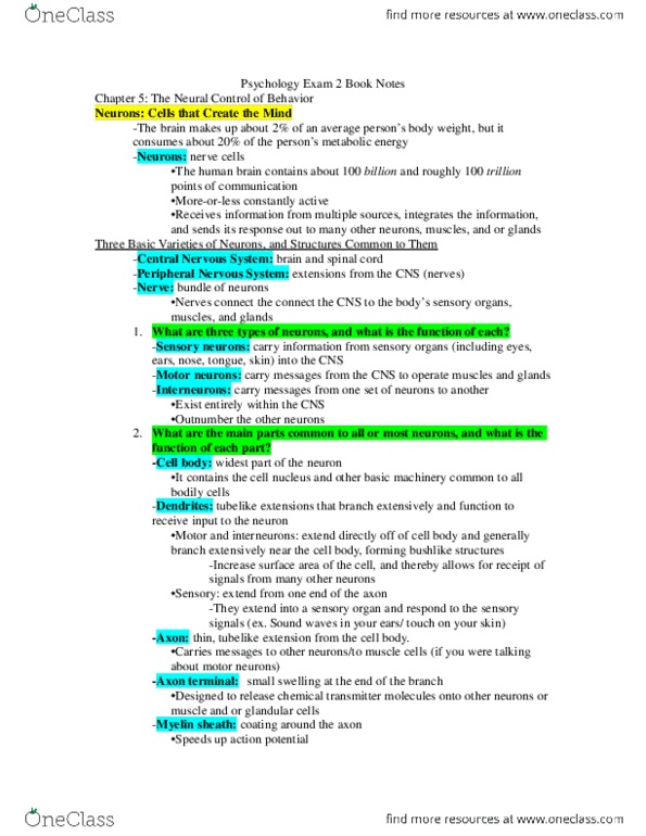 PSYC 110 Chapter Notes - Chapter 5: Midbrain, Brainstem, Aphasia thumbnail