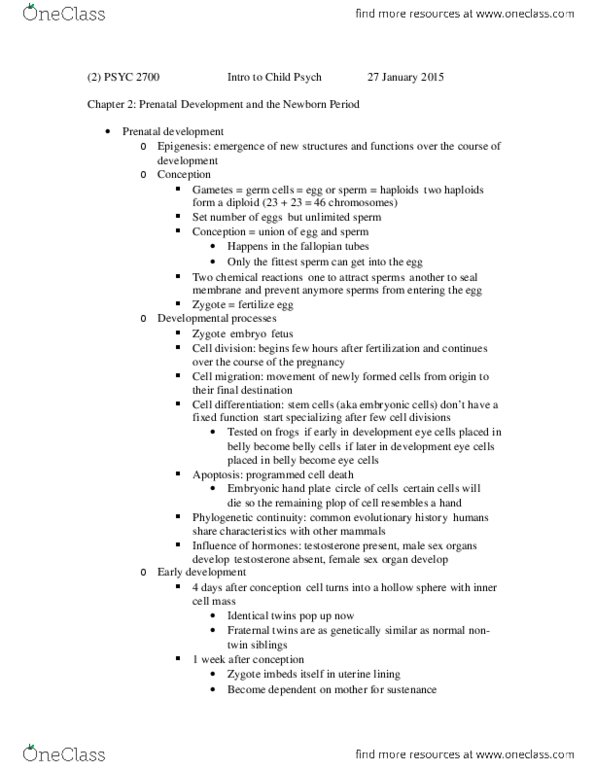 PSYC 2700 Chapter Notes - Chapter 2: Fetal Alcohol Spectrum Disorder, Habituation, Swaddling thumbnail