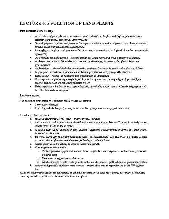 BIOL 111 Lecture Notes - Lecture 6: Endosperm, Pollen Tube, Lycopodiopsida thumbnail